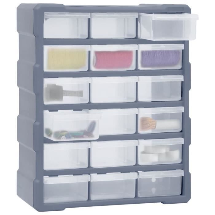 Organisateur multi-tiroirs - VIDAXL - 18 tiroirs - Transparent - 38x16x47 cm - Plastique résistant