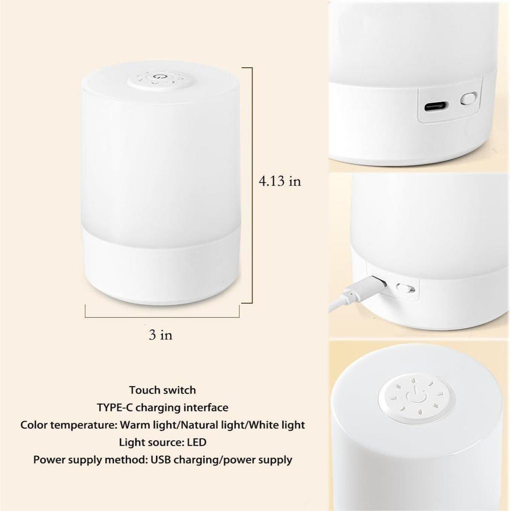 Touch Control LED Touch Nachttischlampe, Farbwechsel Dimmbares Licht für Kinder, 3 Farben LED-Lampe mit warmweißen Lichtern
