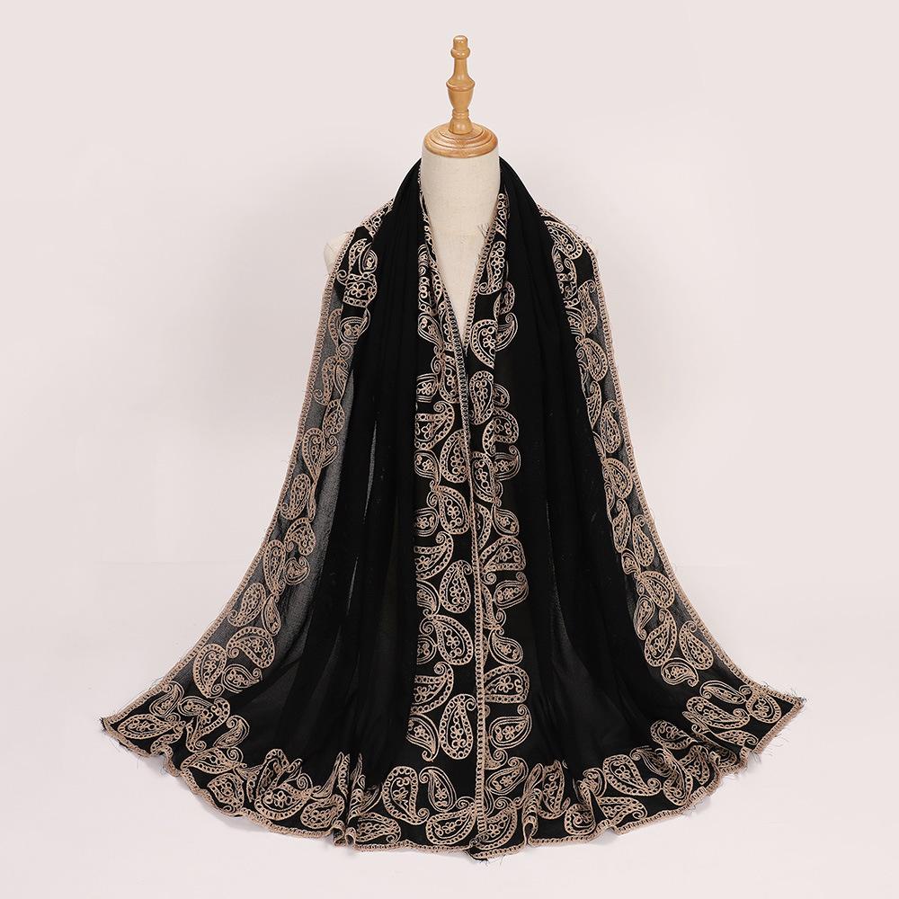 New Middle East black embroidered headscarf, Indonesian Malay fashion headscarf, shawl scarf