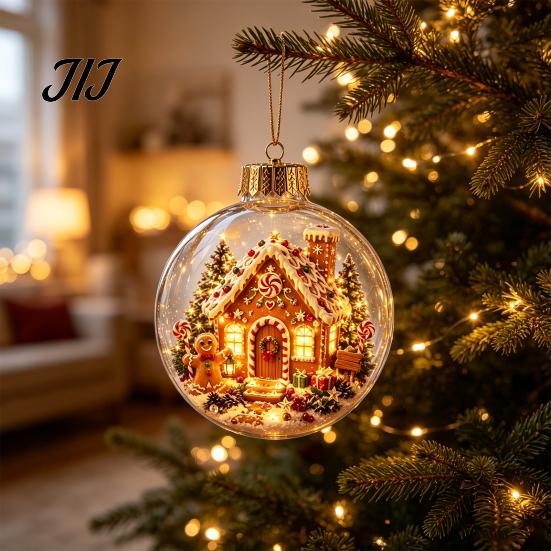 Year Round Home Accent Lighted Clear Christmas Ball Ornaments, Cute Santa Claus/Tree/Snowman/Angel Figure Inside Portable Light Decor The Xmas Hanging