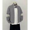 Men's Trendy 2025 Autumn/Winter Stand Collar Color Block Stripe Knit Zipper Cardigan Sweater Jacket