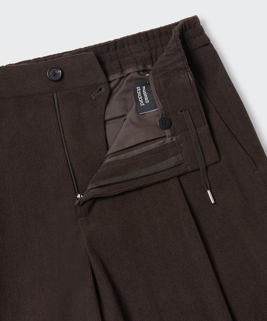 MUSINSA STANDARD 14W Corduroy One-Pleat Wide Elastic Pants [Brown]