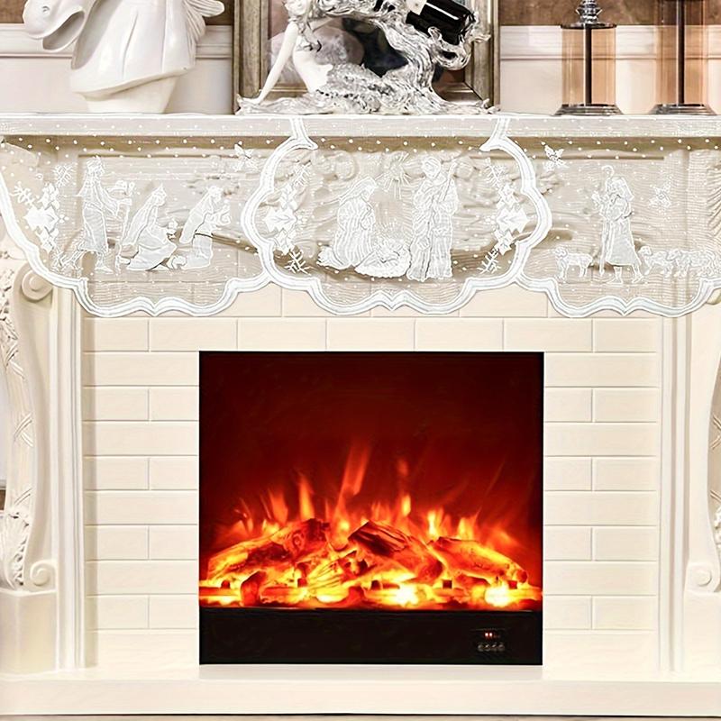 1PC Nativity Scene Mantle Cover Party Supplies Lace Pattern Christmas Fireplace Scarf Dinner White Holiday 50.8*228cm