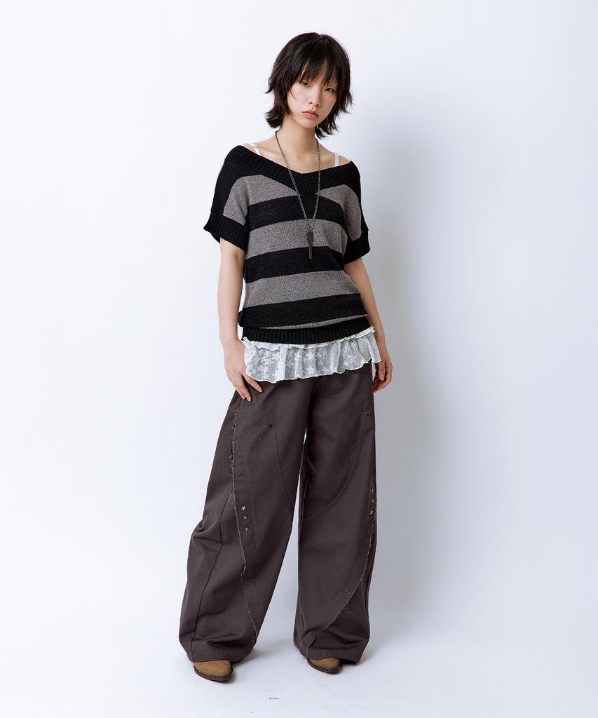 ROUGHNECK Distressed Wide Pants Brown