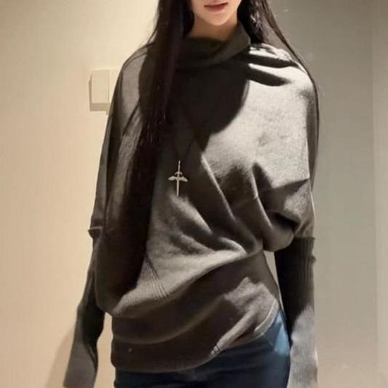 

Korean Style Irregular Turtleneck Sweater - Loose Fit, Autumn/Winter Knitted Top L (Recommended 53-58 kg)