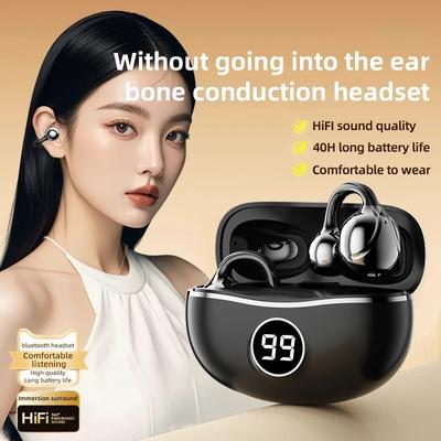 Bluetooth 5.4 Clip On Wireless Earphones with Long Battery Life and High-definition Call Power Display HIFI Stereo Sound Effect Bluetooth Earphones
