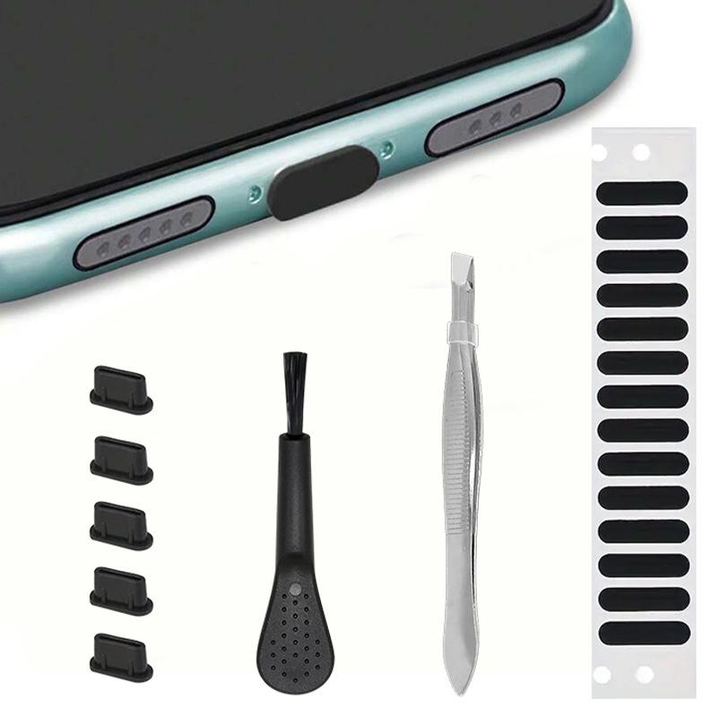 Staubdichtes Reinigungsset für iPhone Samsung PC, Universelles Reinigungswerkzeug mit Bürste & Staubstopfen für Typ C, Lightning, USB-Port