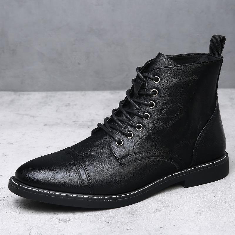Large Size Men's Leather Boots Fashion Casual Tooling Short Boots Retro High Top Men's Boots Desert Martin Boots Tide
