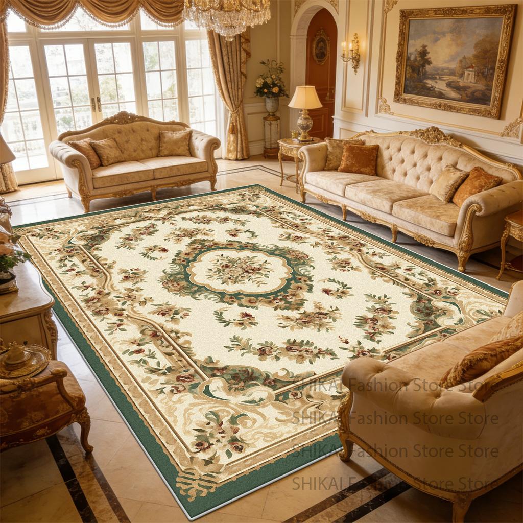 European Style Flower Beige Living Room Carpet Home Decoration Luxury Non-slip Fluffy Rug Large Size Easy Clean Soft Floor Mats