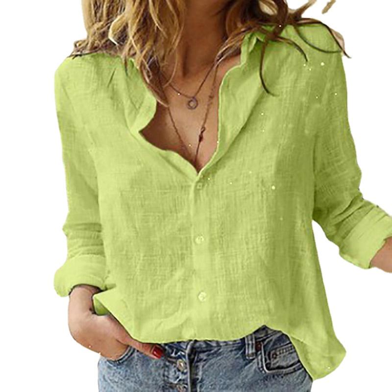 Camicie da donna Primavera Autunno Manica lunga Risvolto Camicia oversize da donna Camicetta casual taglie forti Top