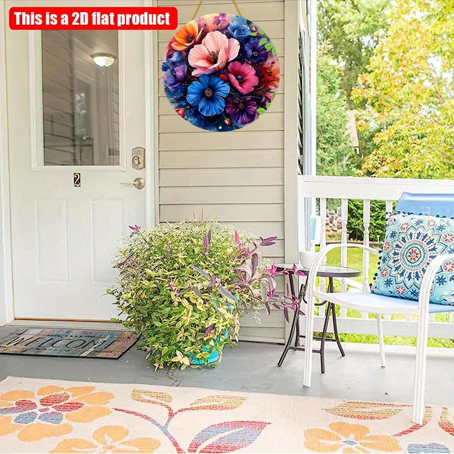 2D Flat 20*20cm 1pc Colorful Vibrant Flower Pattern Arrangement Wall Art Decor, Vintage&mysterious Round Hanging Sign with Colorful Petals and Pollen