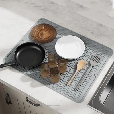 Silicone Dish Drying Mat Non-Slip Drying Rack Pad for Kitchen Counter Heat Resistant Food-Grade Drain Board Dishwasher Safe