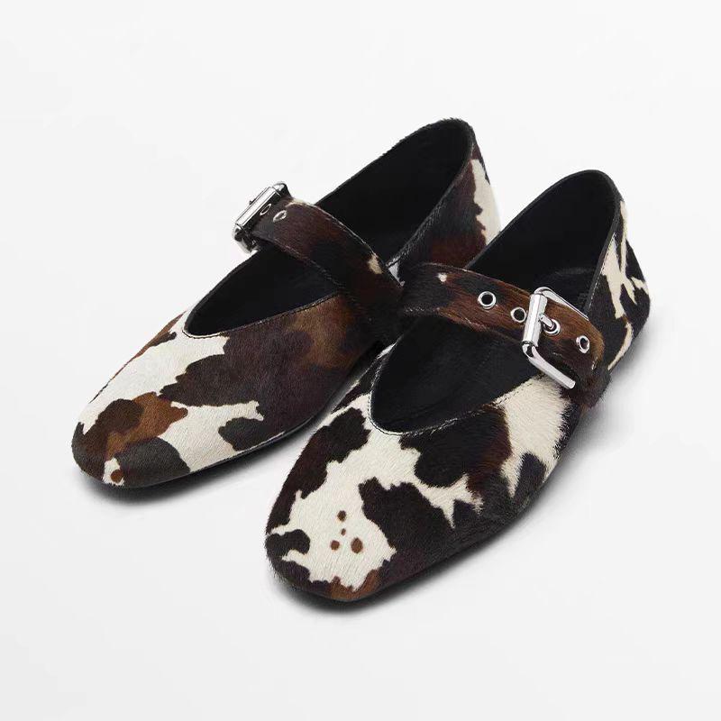 Fashion 2025 Spring New Horsehair Mary Jane Flats Shoes Woman Buckles Round Toe Pumps Loafers Casual Daily Flats Shoes Mary Jane Shoes