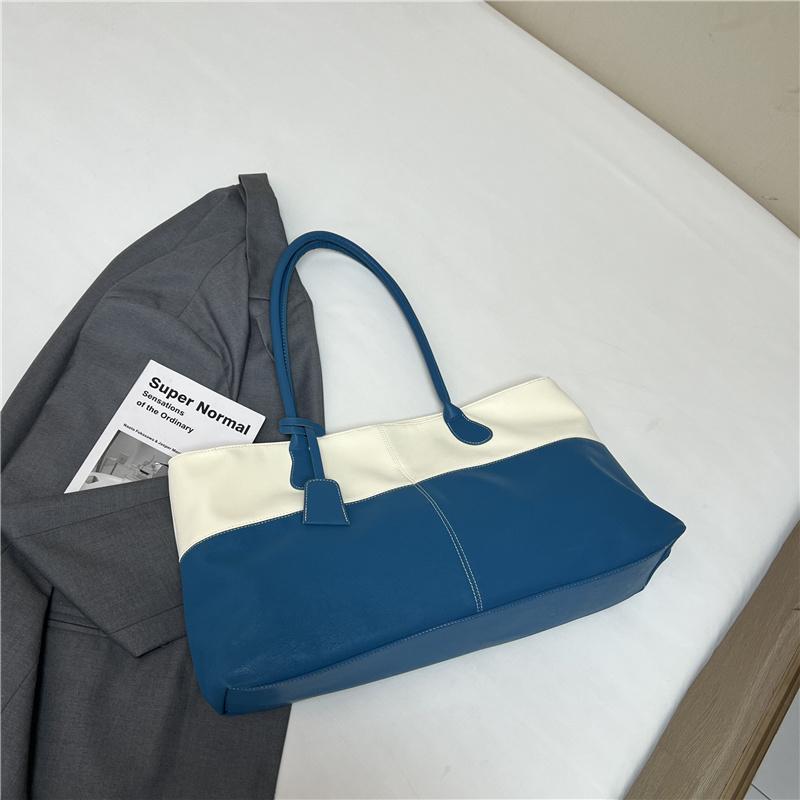 Pu Leather Splicing Bag For Women European Style Commuting Bag Oversize Storage Shopping Tote Ladies Bussiness Handbag