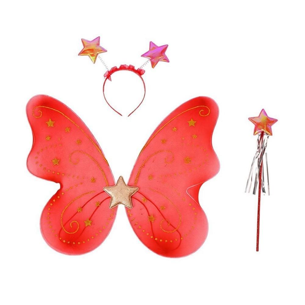 3Pcs/Set Sparkling Butterfly Wings Princess Hair Hoop Fairy Wand Angel Wings Colorful Dress Up Wings for Girl Dressing Up