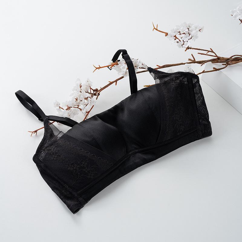 Silk Elastic Satin One-word Tube Top Closed Breast Bra, Mulberry Silk National Style Sexy Lace Ultra-thin Underwear