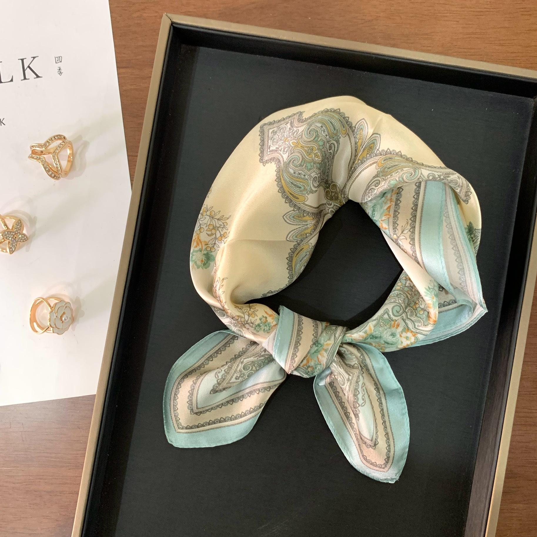 2025 spring and autumn new retro baroque 100% mulberry silk small silk scarf women s scarf small square scarf scarf 53-53