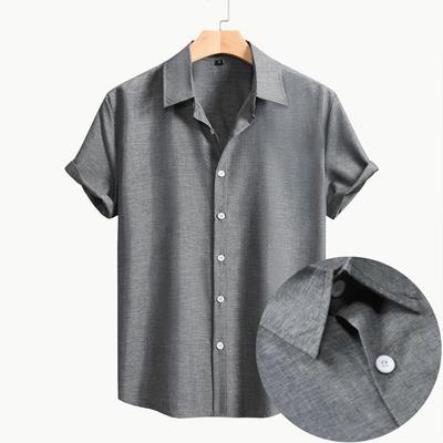 Bărbați cămașă cu mânecă scurtă de vară 2025, cămașă casual cu mânecă scurtă, cardigan de culoare solidă, rever, plajă, cămașă cu mânecă scurtă pentru bărbați