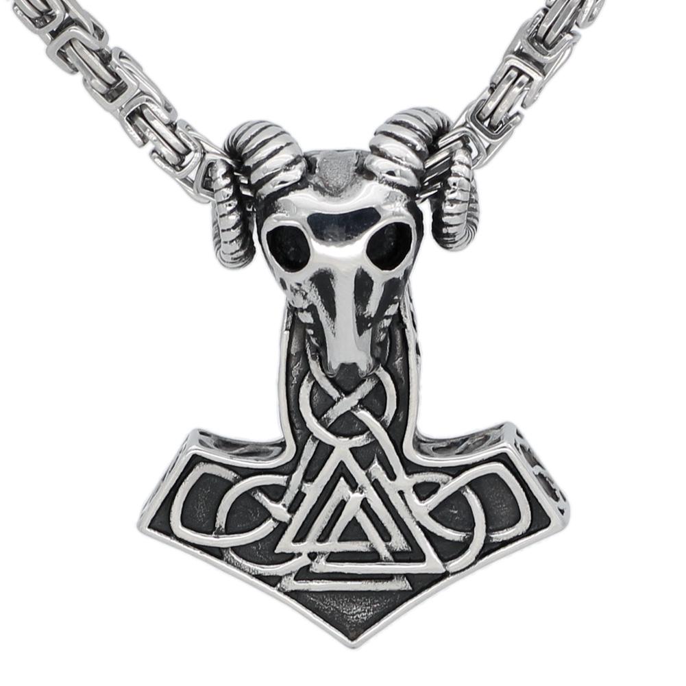 Severský vikingský obrovský náhrdelník s Thorovým kladivem a Mjolnirem, severská koza, knut, symbol Odina