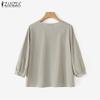 ZANZEA Women Casual Round Neck Summer 3/4 Sleeve Cotton Blouse