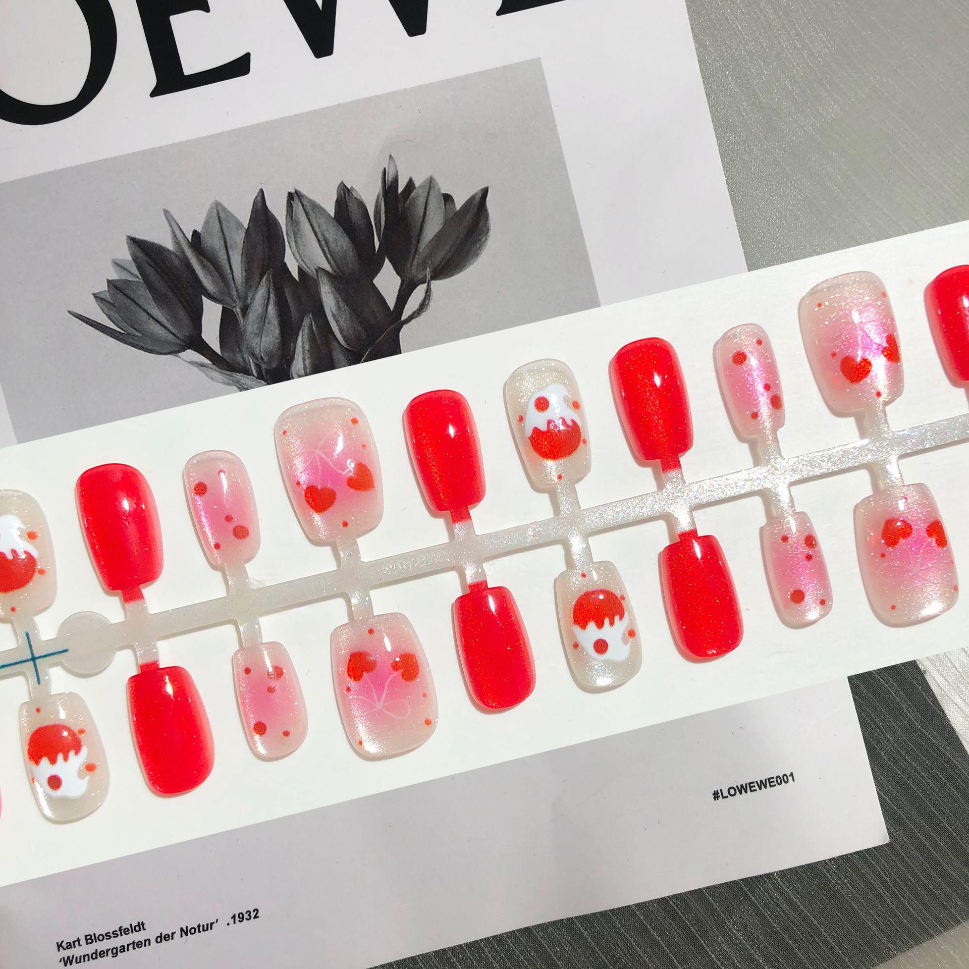 

Клубнично-красный милый набор для ногтей: Вишневое мороженое и дизайн «кошачий глаз», съемные, 30 штук YM763 Cherry Cake [30 pieces/strip] All Size S