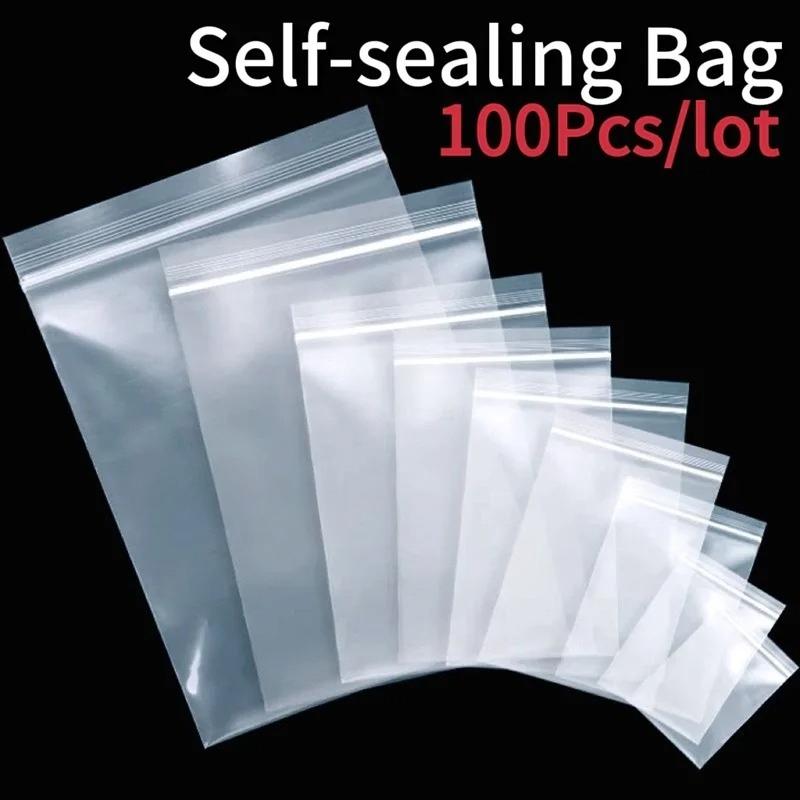 100Pcs/lot Small Zip Lock Plastic Bags Transparent Bag Reclosable Vacuum Storage Bag Clear Bags Ziplock Food Storage Zip Bags