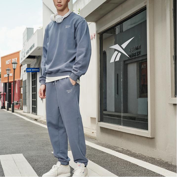 Reebok Letter Crewneck Sweatshirt Unisex Sweatshirt Blue Gray 23RMF303UGB7