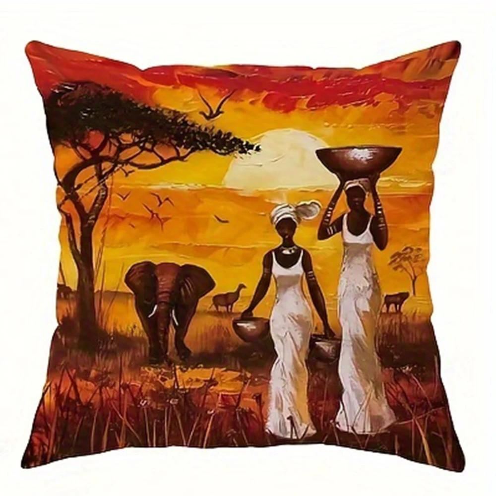 Funda de almohada decorativa de elefante africano, funda de almohada material de poliéster ultrasuave sala de estar sofá respaldo decoración funda de almohada para coche
