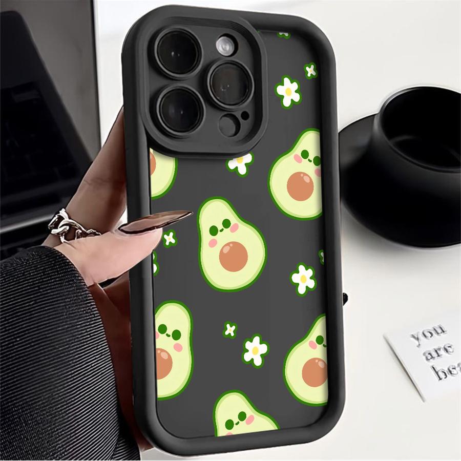 Phone Case for iPhone 16 15 Pro Max 13 12 11 Pro 14ProMax 16Plus 12Pro 16e 13Pro Soft Cover Shell Cartoon Avocado