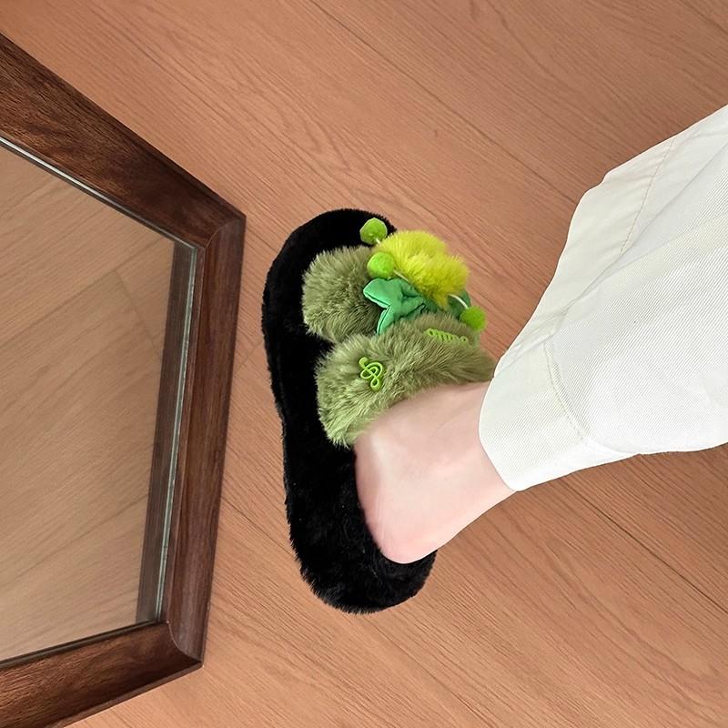 Cartoon casual fluffy slippers women's autumn and winter home home non-slip cotton slippers thick sole heightening pregnant women warm cotton shoes
