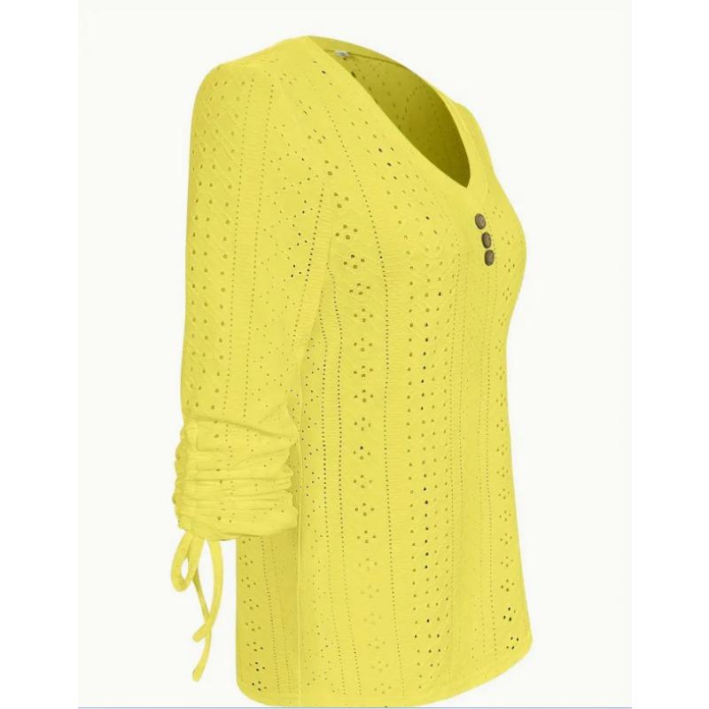 Spring and Summer New Solid Color Jacquard Button Long-sleeved Straps Hollow Loose T-shirt Top
