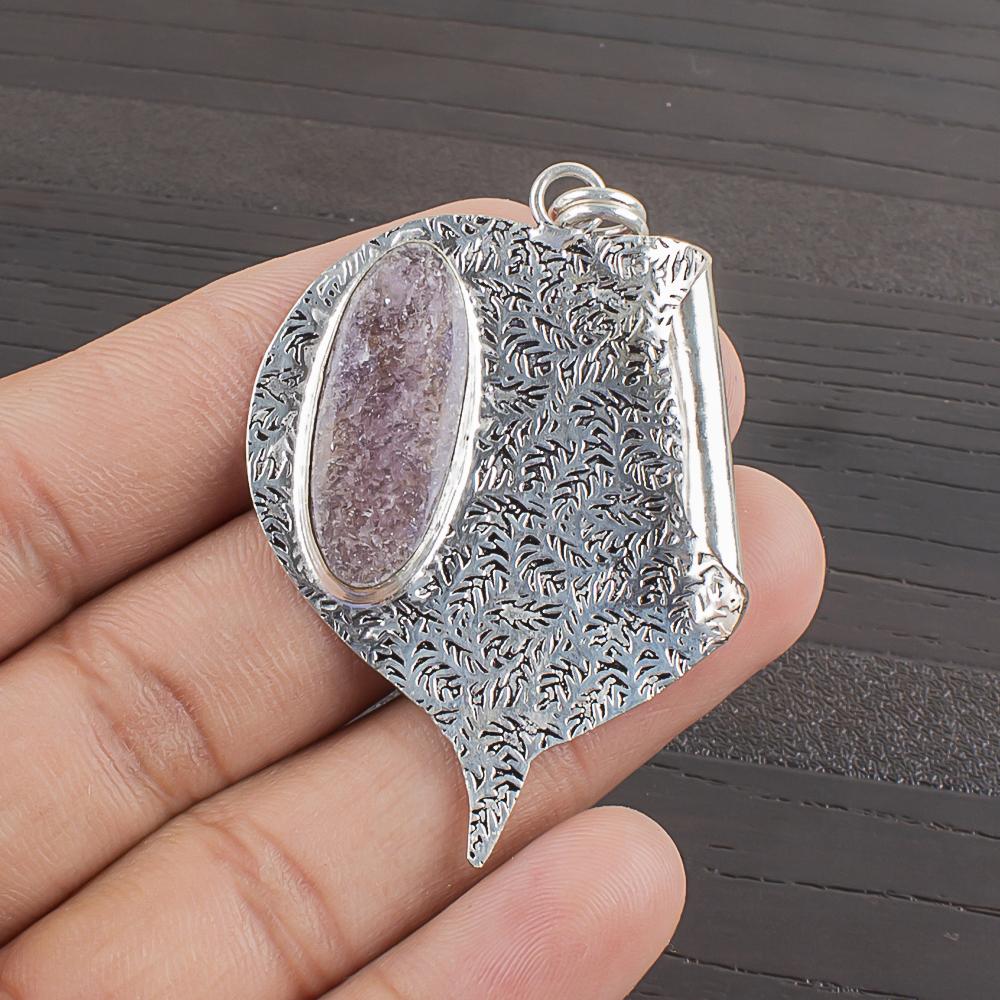 Natural Russian Charoite Gemstone 925 Sterling Silver Jewelry Pendant 2.09" AJP-2395