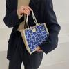 Women's Bag Flower Tide Network Red Fashion Button Portable Simple Bento Bag Canvas Small Bag Floral Bag