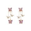 S925 Silver Purple Butterfly Tassel Earrings Women Luxury Crystal Long Dangle Vintage