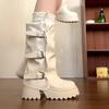 Punk Style Women Knee-High Boots Square High Heels Shoes Female Belt Buckle Long Booties Autumn Winter Zapatos De Mujer