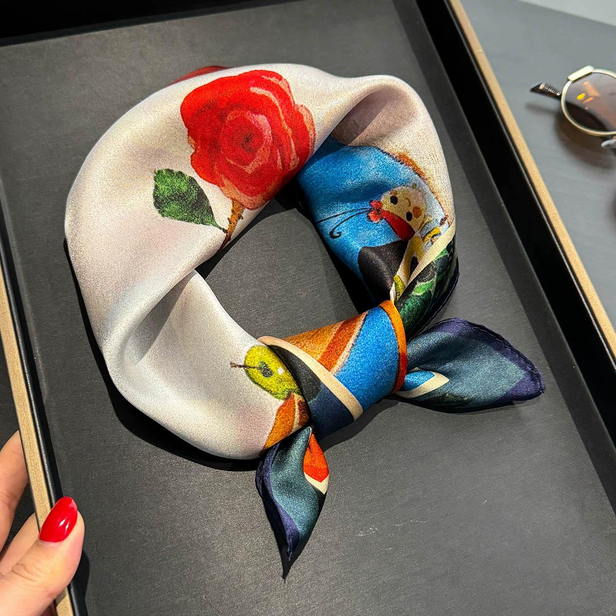 

100% Nature Real Silk Square Scarf Women Luxury Brand Print Female Foualrd Scarves Neckerchief Bandana Neck Ties for Office Lady Real Silk 53x53cm