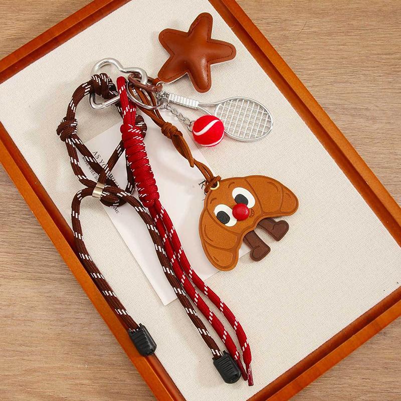 

Креативный мультяшный брелок-круассан Y2K плетеный веревочный брелок держатель для ключей от машины подвеска для сумки висячее украшение подарки