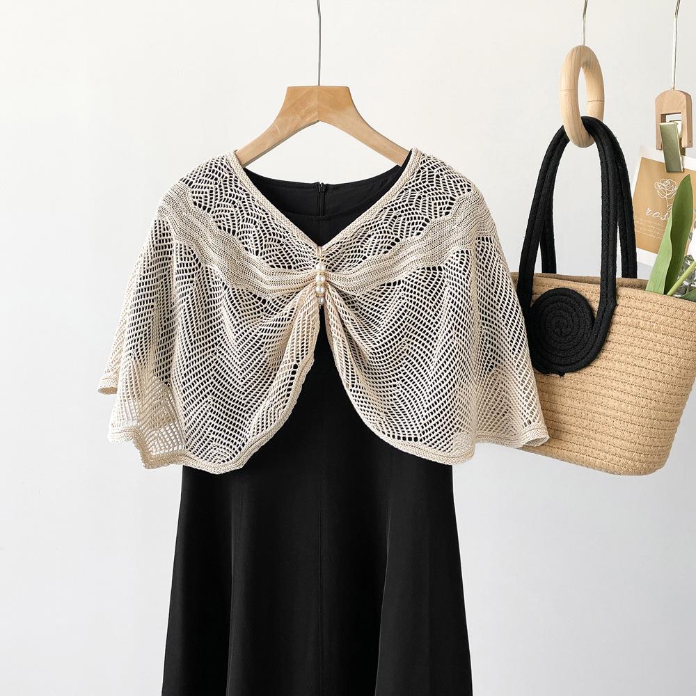 New sunscreen ice silk knitted shawl women s high-end silk scarf pullover shawl cotton and linen covering arm hollow scarf free scarf button
