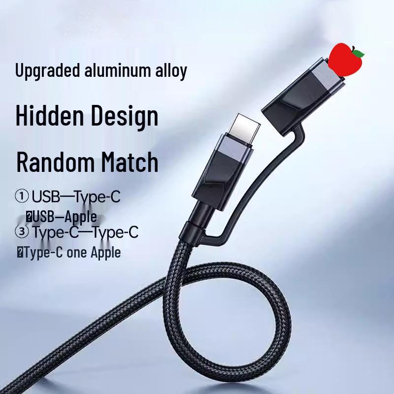 4-in-1 Multi-functional PD120W Fast Charging Cable with Dual Type-C and One-to-Four Heads