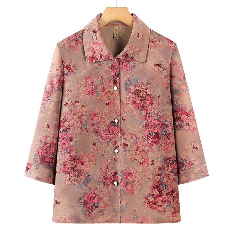 Floral Lapel Cardigan Set for Middle-Aged and Elderly Women