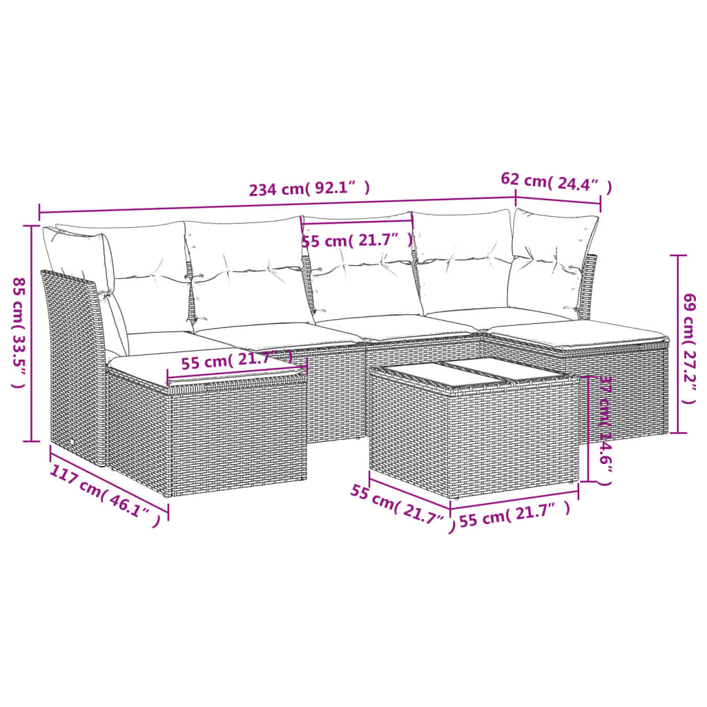 7 piece Garden Sofa Set with Cushions Light Grey Poly Rattan