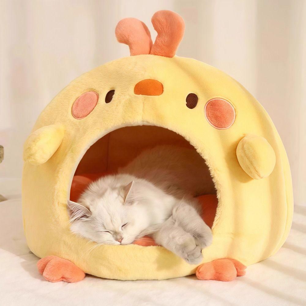 Semi-closed Cat Bed Warm Cat House Cute Pet Bed  For Dogs and Cats
