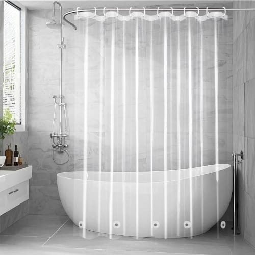 AooHome Transparenter Duschvorhang, Vinyl-Badvorhang, Raumteiler, Klar, Leichtgewicht, mit Haken, 90x150cm, Lange Länge (150 cm)