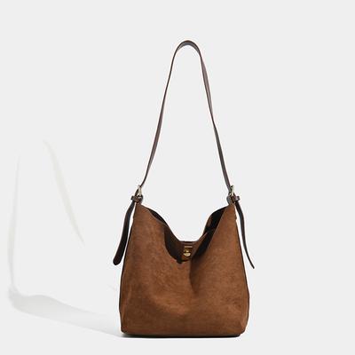 New Faux Suede Commuter Bucket Bag Retro Soft Leather Casual and Versatile Handbags Large-capacity Single-shoulder Bag for Women