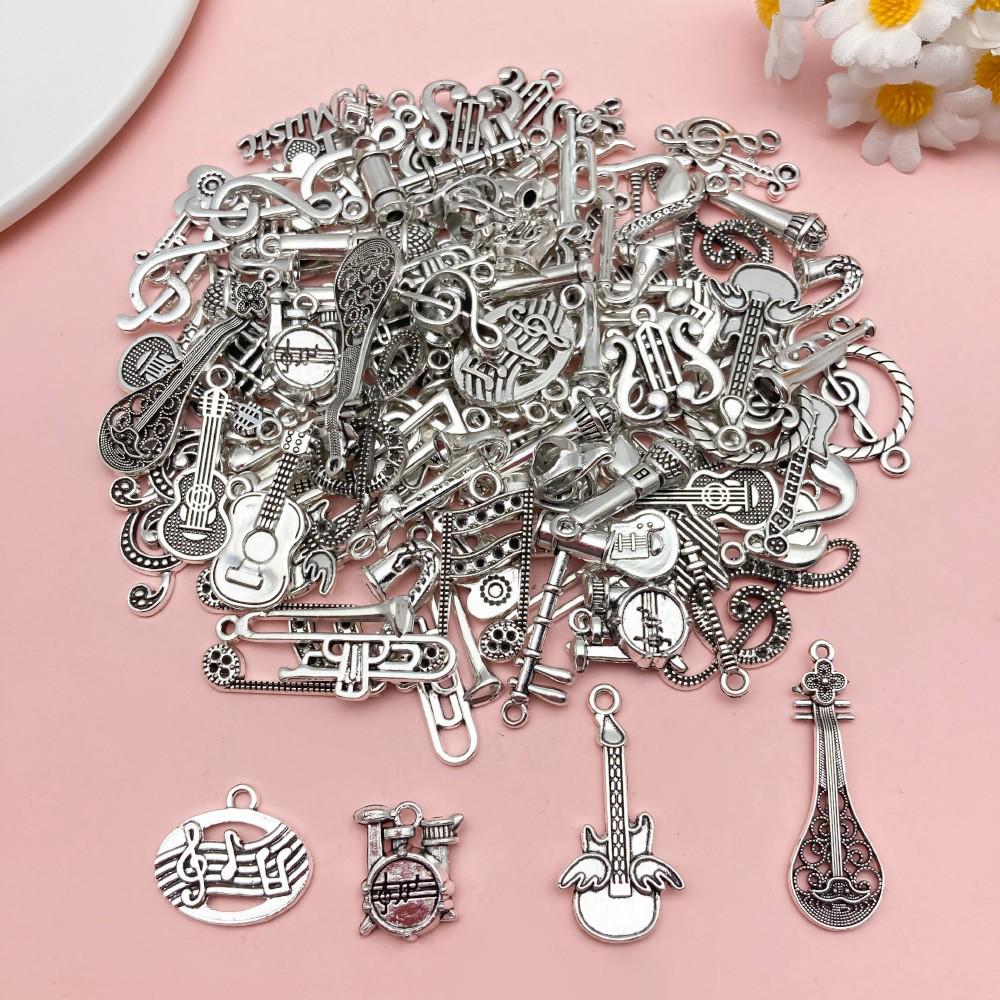Mixed 30-Piece Musical Instrument Alloy Pendant Set with Guitar, Notes, and Mini Music Jewelry Accessories