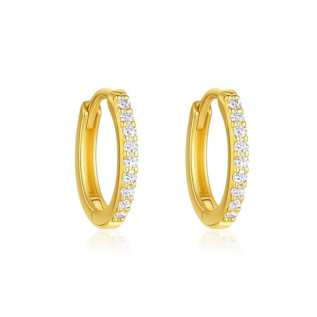 Classic Pave Huggie Hoop Earrings - 925 Sterling Silver Gold Plated