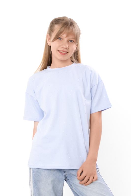 T-shirt for girls – soft knitted fulicra with rhinestones, straight cut, various colors Summer 6414-105-2 HC