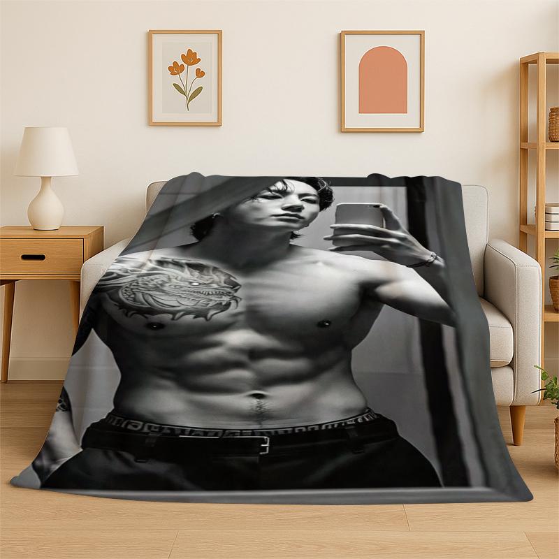 Famous B-BTS Jeon Jung Kook JK Kpop Soft Flannel Throw Blanket,Warm Cozy Blanket for Bed,Couch,Sofa,Bedroom,Living Room,Camping