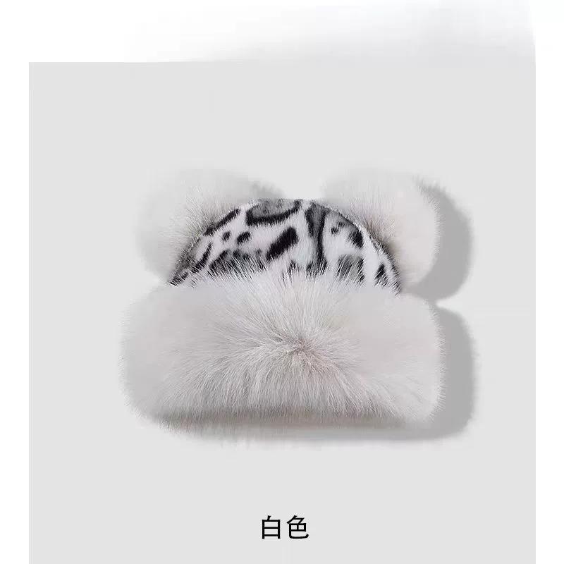 Retro leopard print plush bucket hat Mongolian hat women's autumn and winter new ears thickened warm ear protection imitation water