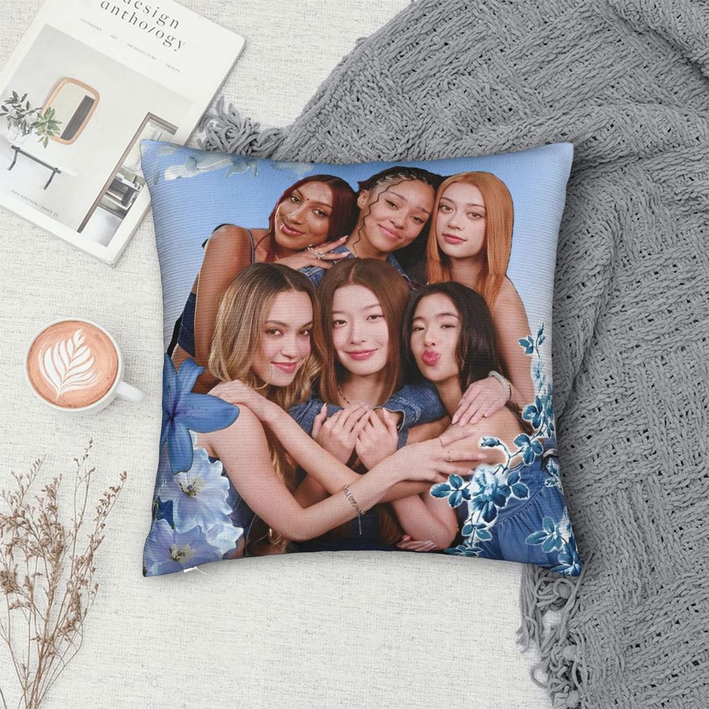 Katseye Kpop Style Square Pillow Cases Cushion Cover Vintage Zippered Decorative Throw Pillow Case Cover For Home 45X45Cm